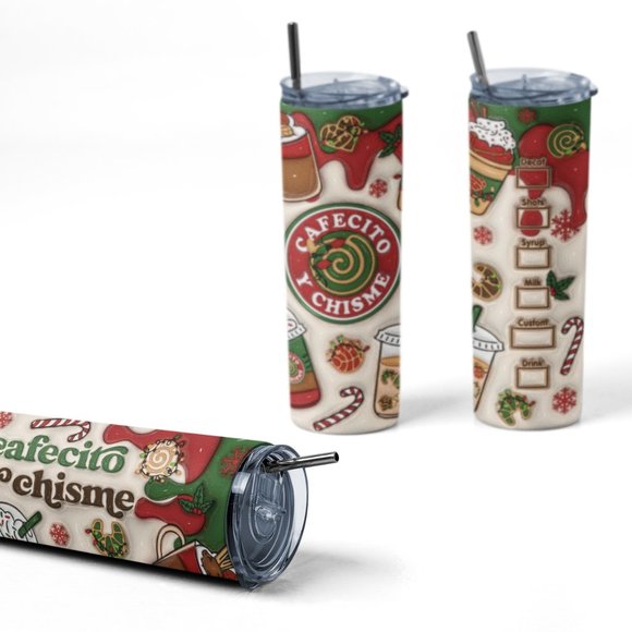 20oz Insulated Tumbler, Cafecito y Chisme, Christmas, Cute, Spanish - Picture 3 of 4